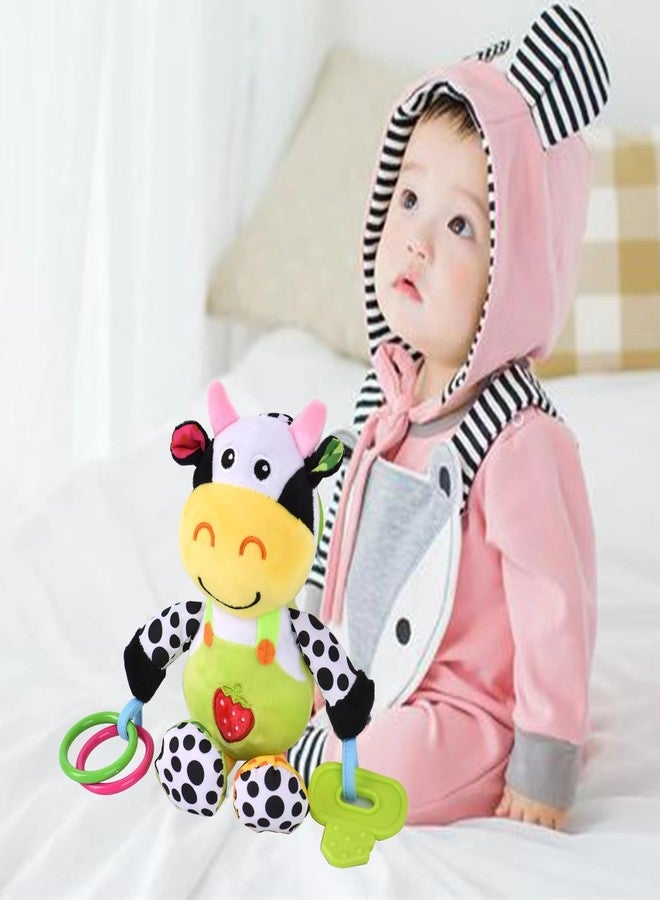 LUKCOZMO Interactive 3D Teethers Musical Baby Toy-Plush Stroller Hanging Doll for Infant Babies Stuffed Animal Activity Soft Toys with Multi-Sensory Crinkle, Rattle & Textures for Tummy Time 0-3 Years Cow - Image 3